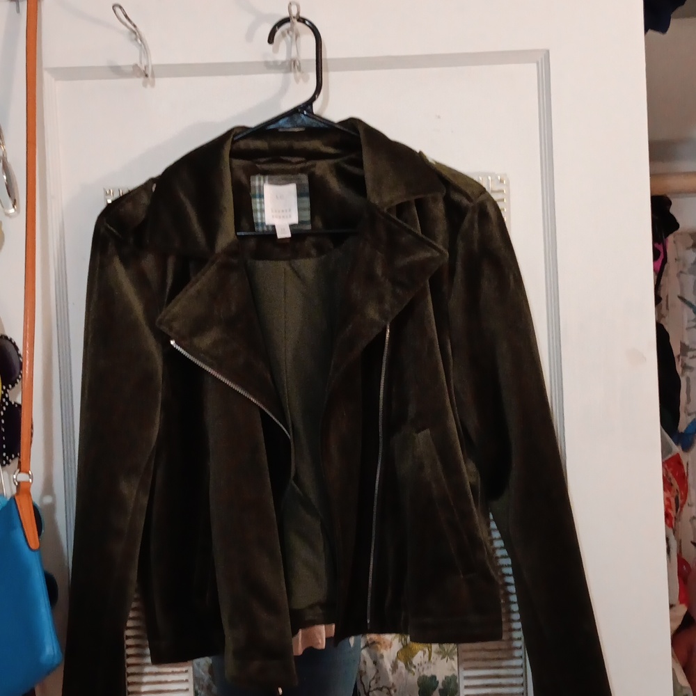 LC Lauren Conrad Dark Olive Velvet Moto Jacket